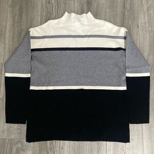 NWOT CYNTHIA ROWLEY White, Grey, and Black Striped mock turtle neck sweater